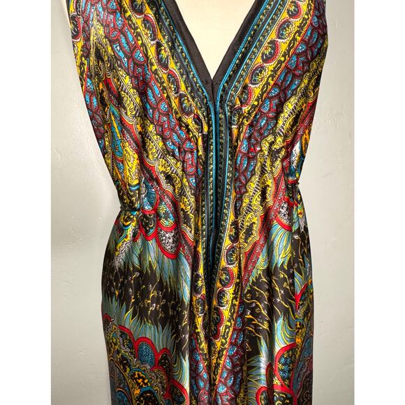 Vibrant Multicolor V-Neck Maxi Dress – Boho Style, Made in India -One Size - Picture 2 of 14